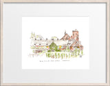 Blue Hill At Stone Barns, Tarrytown, NY, Restaurant Watercolor Hand Drawing