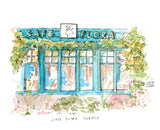 Cafe Flora, Madison Valley, Seattle Watercolor Hand Drawing