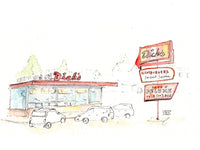 Dick's Drive-In, Wallingford, Seattle Watercolor Hand Drawing
