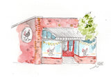 The Fat Hen, Ballard, Seattle Watercolor Hand Drawing