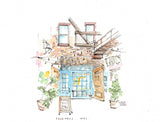 Freemans,  New York City, Restaurant Watercolor Hand Drawing