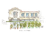 Gwen Los Angeles, Restaurant Watercolor Hand Drawing