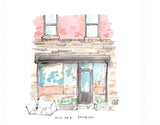 Miss Ada, Brooklyn, Restaurant Watercolor Hand Drawing