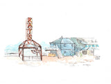 Ray's Boathouse Restaurant, Ballard, Seattle Watercolor Hand Drawing