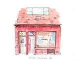 UnTable,  New York City, Restaurant Watercolor Hand Drawing