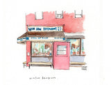 Win Son, Brooklyn, Restaurant Watercolor Hand Drawing