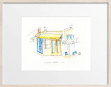 Courage Bagels Los Angeles, Restaurant Watercolor Hand Drawing