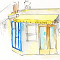 Courage Bagels Los Angeles, Restaurant Watercolor Hand Drawing