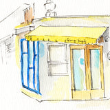 Courage Bagels Los Angeles, Restaurant Watercolor Hand Drawing