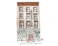 Gage & Tollner, Brooklyn, NYC, Restaurant Watercolor Hand Drawing