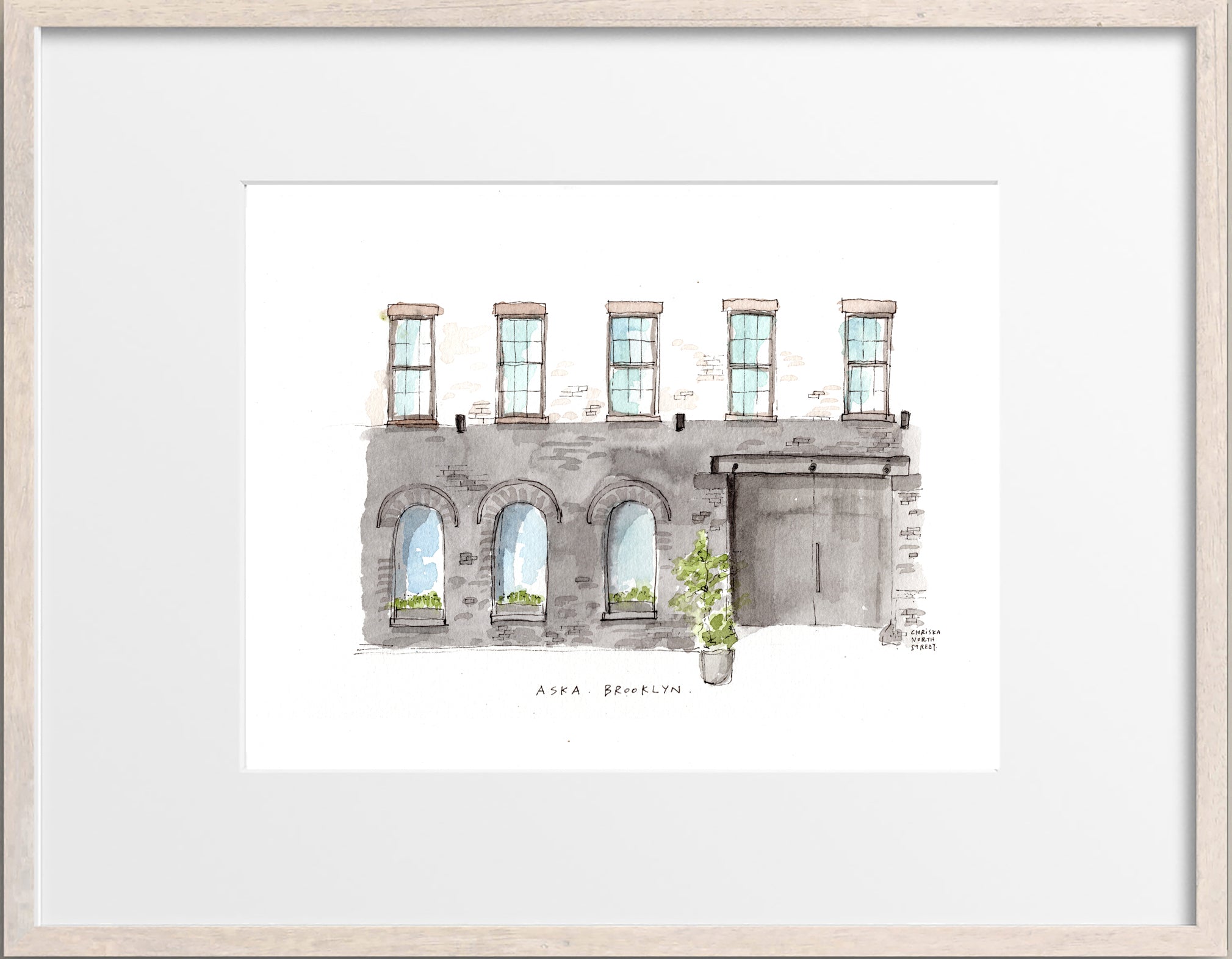 Aska, Brooklyn Height, Restaurant Watercolor Hand Drawing