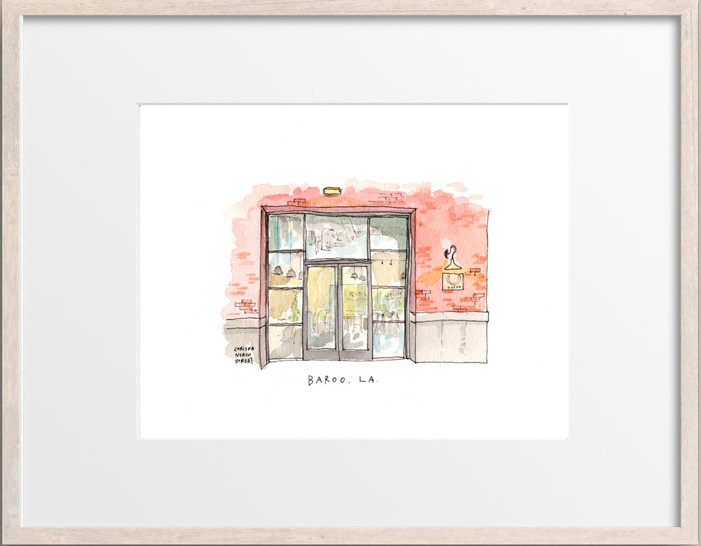 Baroo, Los Angeles, Restaurant Watercolor Hand Drawing