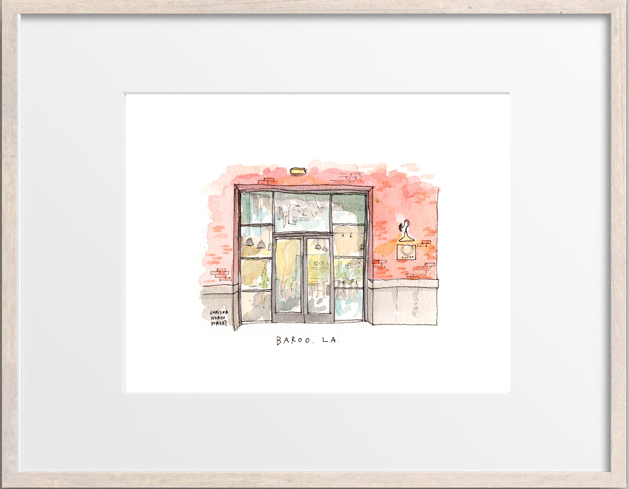 Baroo, Los Angeles, Restaurant Watercolor Hand Drawing