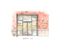 Baroo, Los Angeles, Restaurant Watercolor Hand Drawing