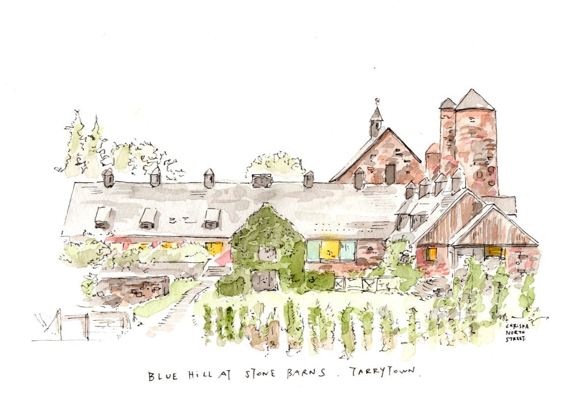 Blue Hill At Stone Barns, Tarrytown, NY, Restaurant Watercolor Hand Drawing