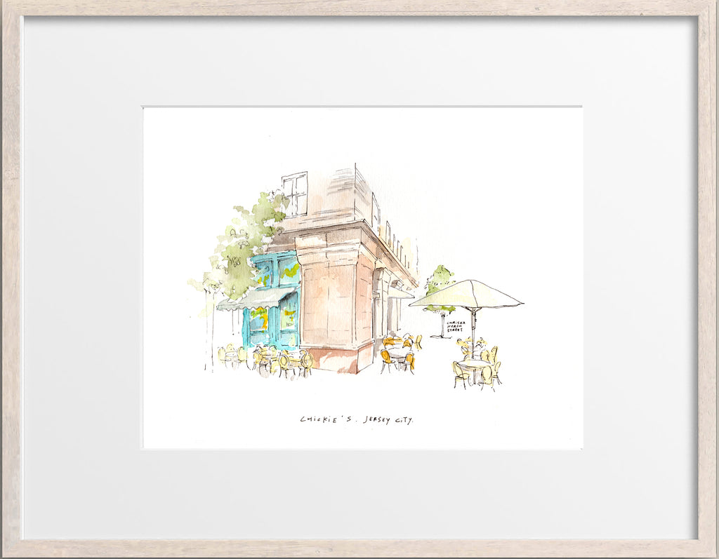 Chickie's, Jersey City, Restaurant Watercolor Hand Drawing