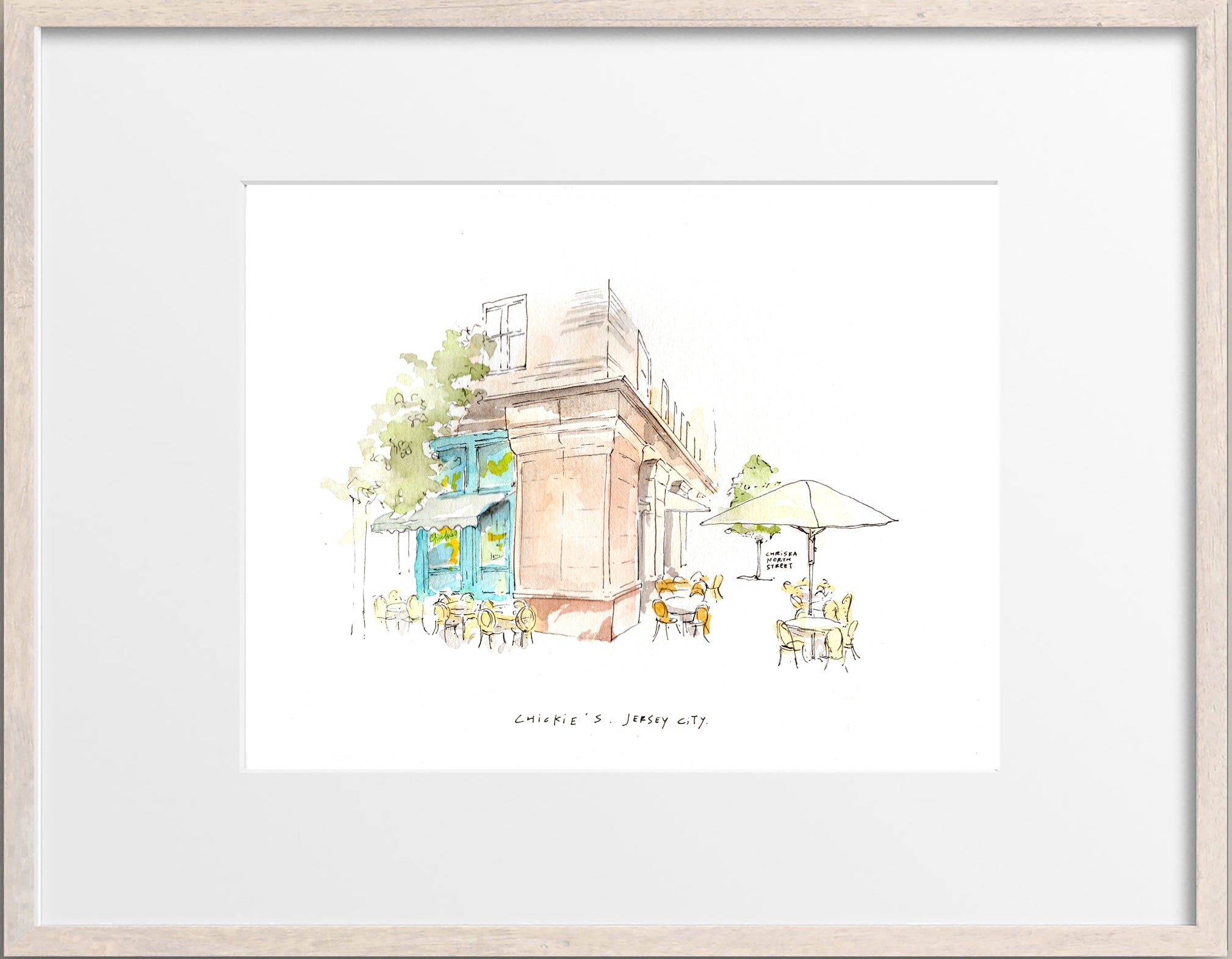 Chickie's, Jersey City, Restaurant Watercolor Hand Drawing