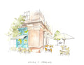 Chickie's, Jersey City, Restaurant Watercolor Hand Drawing