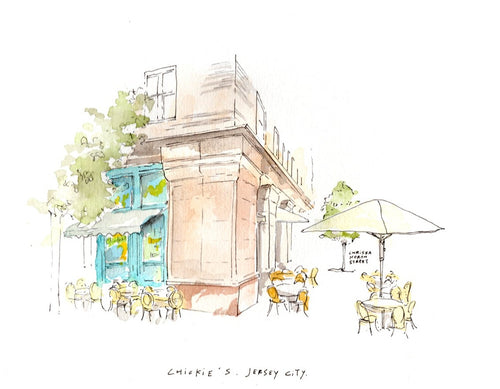 Chickie's, Jersey City, Restaurant Watercolor Hand Drawing