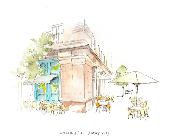 Chickie's, Jersey City, Restaurant Watercolor Hand Drawing