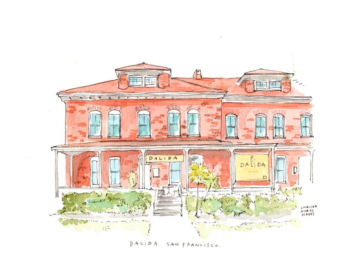 Dalida, San Francisco, Restaurant Watercolor Hand Drawing