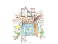 Freemans,  New York City, Restaurant Watercolor Hand Drawing