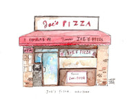 Joe's Pizza, NYC, Restaurant Watercolor Hand Drawing