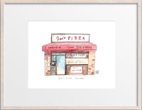 Joe's Pizza, NYC, Restaurant Watercolor Hand Drawing
