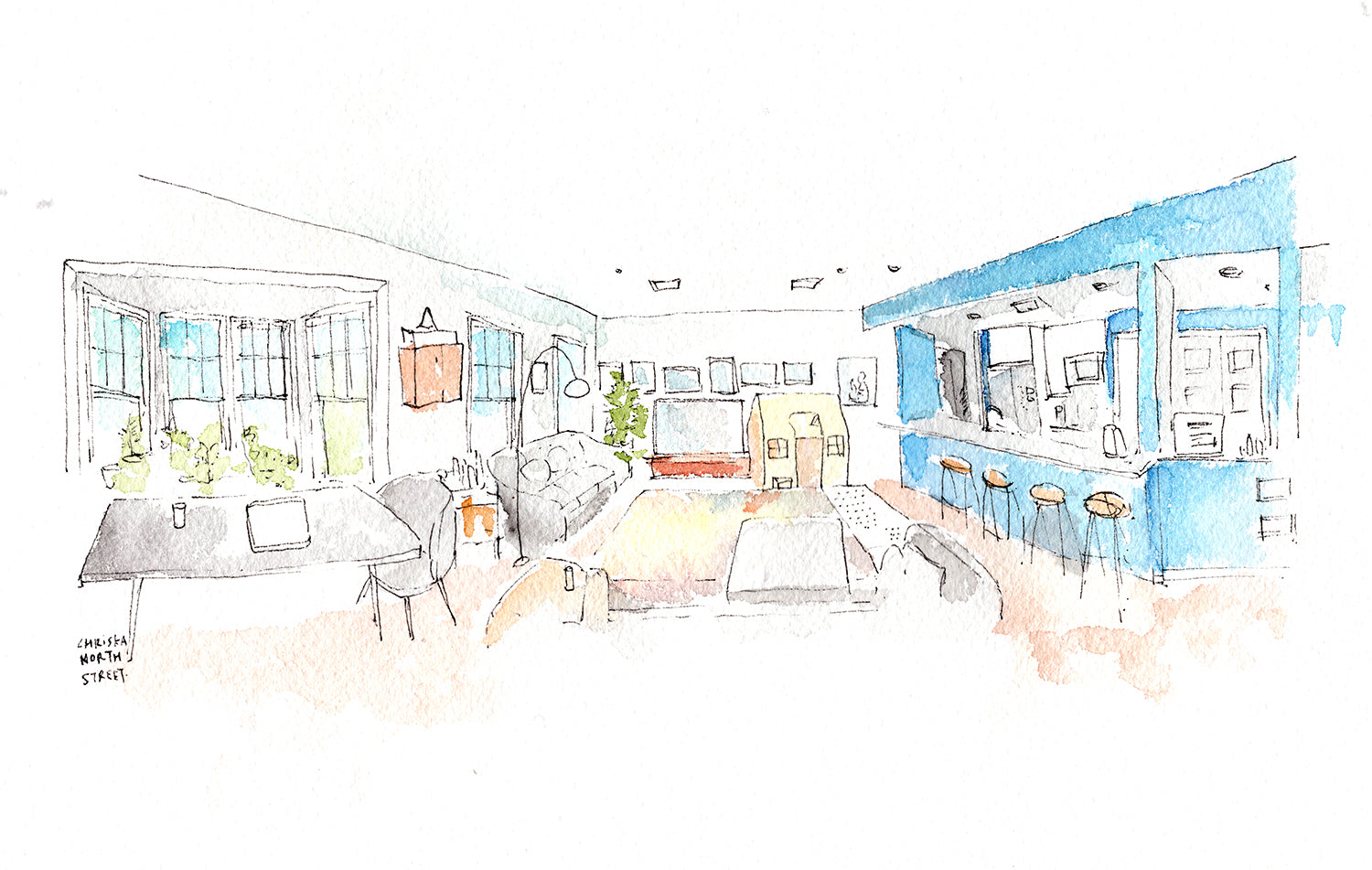Customized Home/ Restaurant Portrait Original Hand Drawing (Interior)