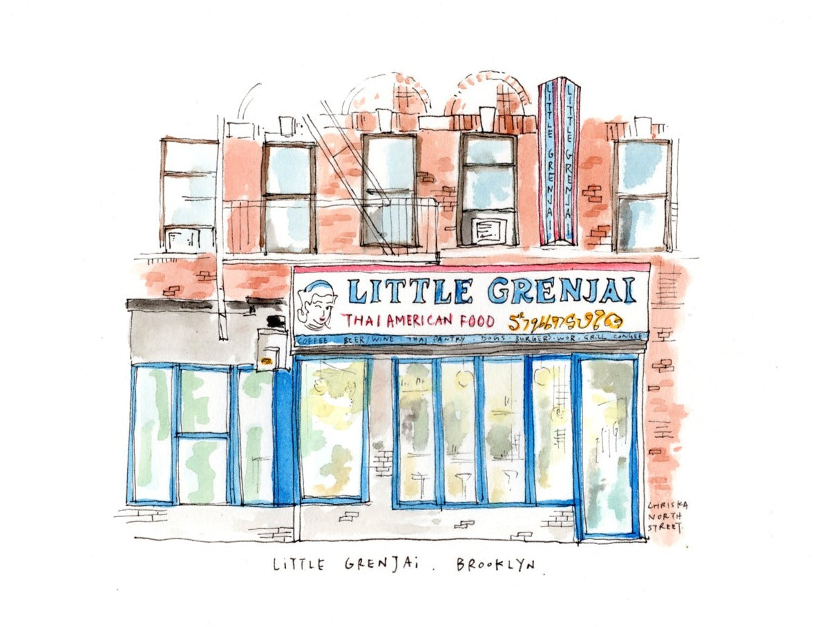 Little Grenjai, Brooklyn, Restaurant Watercolor Hand Drawing