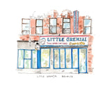 Little Grenjai, Brooklyn, Restaurant Watercolor Hand Drawing
