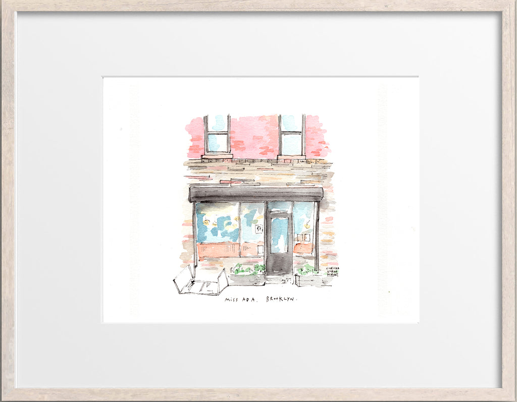 Miss Ada, Brooklyn, Restaurant Watercolor Hand Drawing