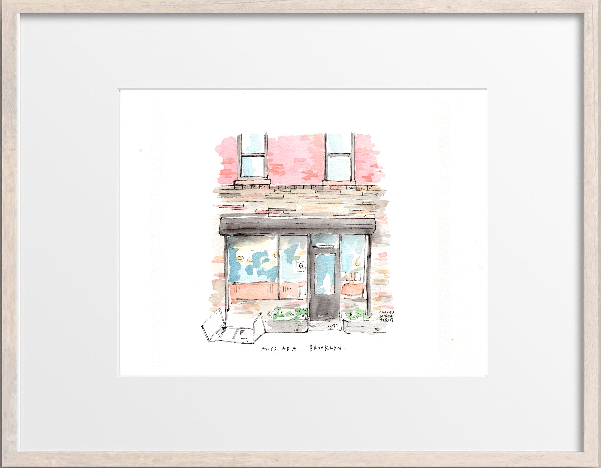 Miss Ada, Brooklyn, Restaurant Watercolor Hand Drawing