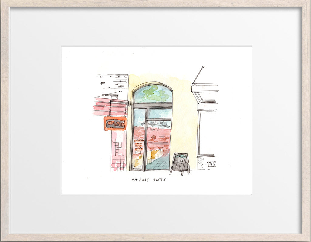 Off Alley, Columbia City, Seattle Watercolor Hand Drawing