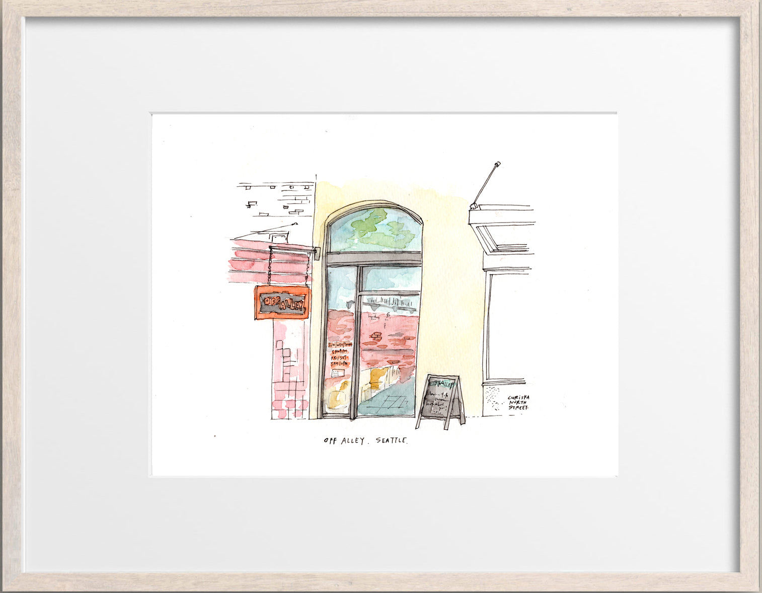Off Alley, Columbia City, Seattle Watercolor Hand Drawing