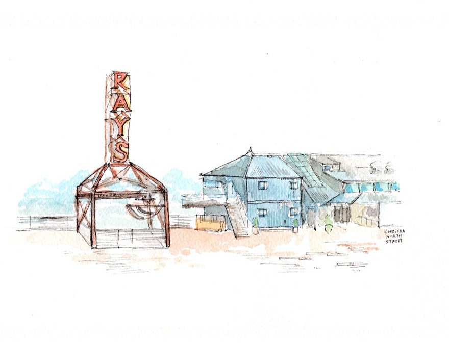 Ray's Boathouse Restaurant, Ballard, Seattle Watercolor Hand Drawing