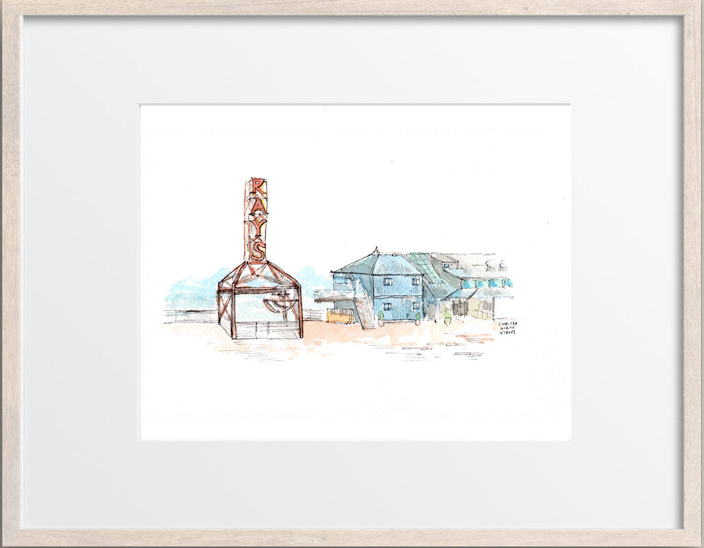 Ray's Boathouse Restaurant, Ballard, Seattle Watercolor Hand Drawing