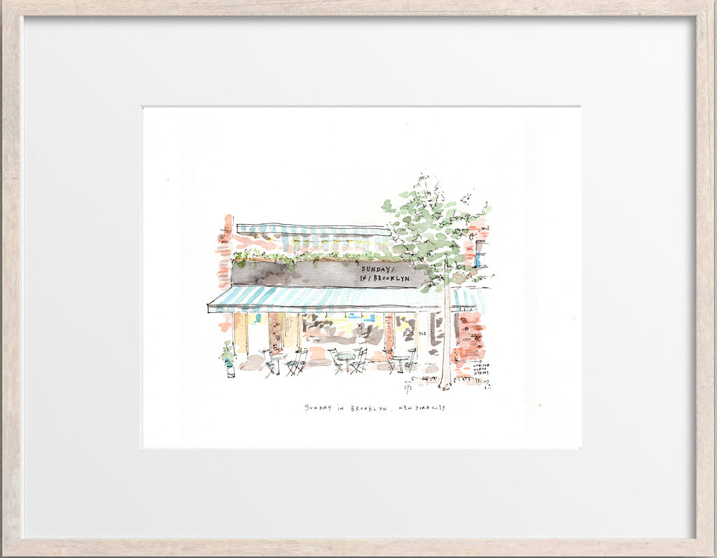 Sunday In Brooklyn, Brooklyn, New York City, Restaurant Watercolor Hand Drawing