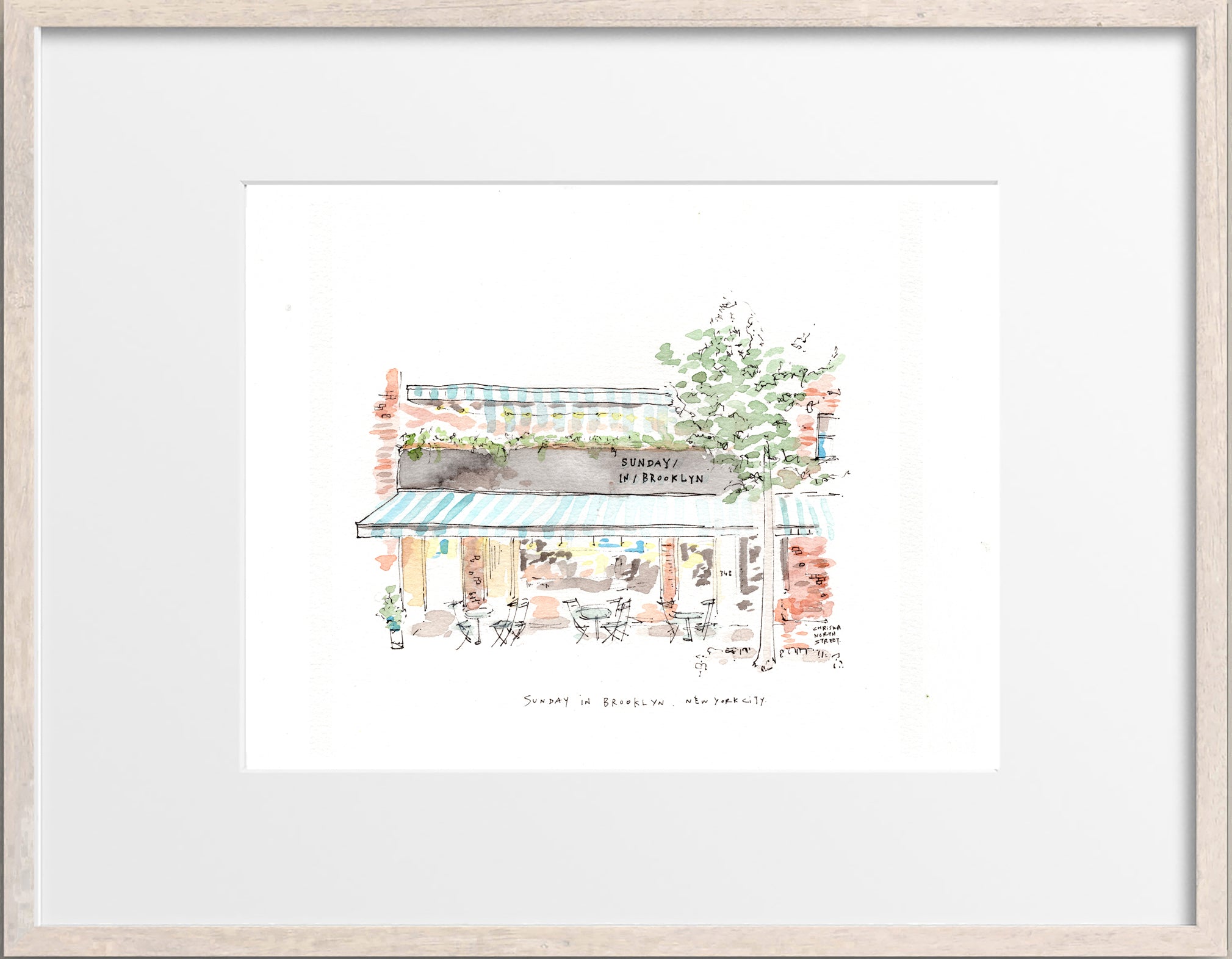 Sunday In Brooklyn, Brooklyn, New York City, Restaurant Watercolor Hand Drawing