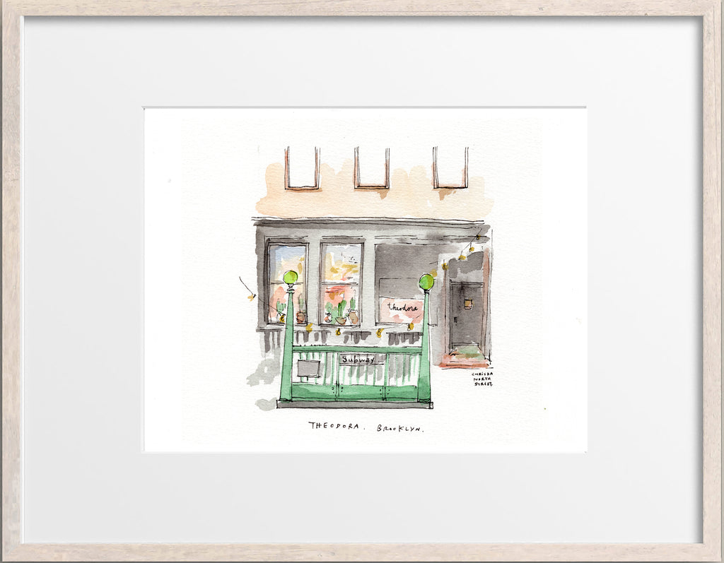 Theodora Brooklyn, Brooklyn, Restaurant Watercolor Hand Drawing
