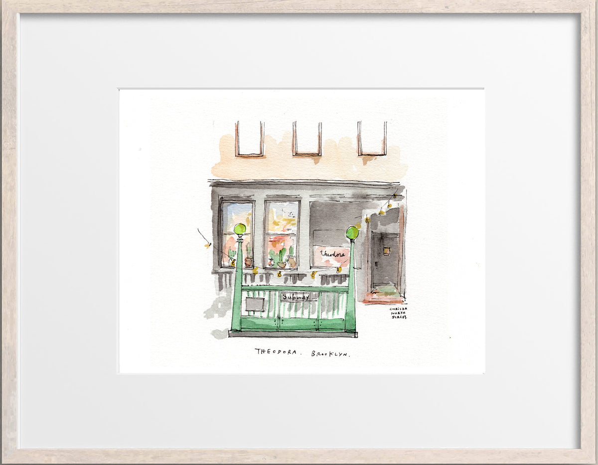 Theodora Brooklyn, Brooklyn, Restaurant Watercolor Hand Drawing