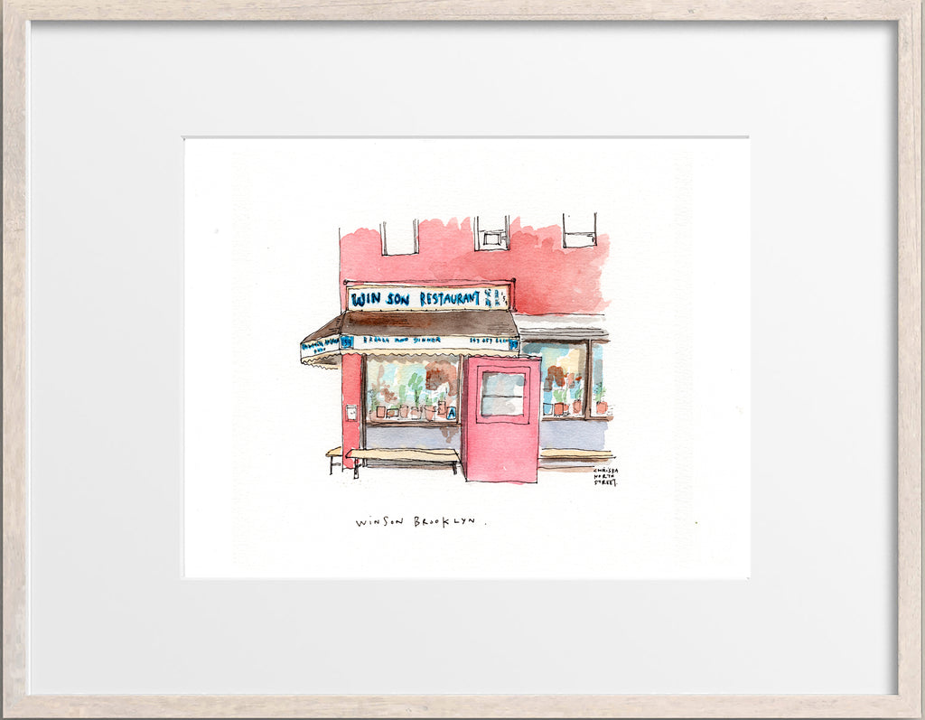 Win Son, Brooklyn, Restaurant Watercolor Hand Drawing