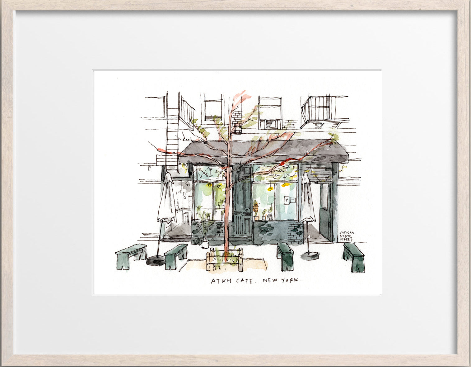 Original Hand Drawing - All The Kings Horses Cafe, Lower East Side, Manhattan