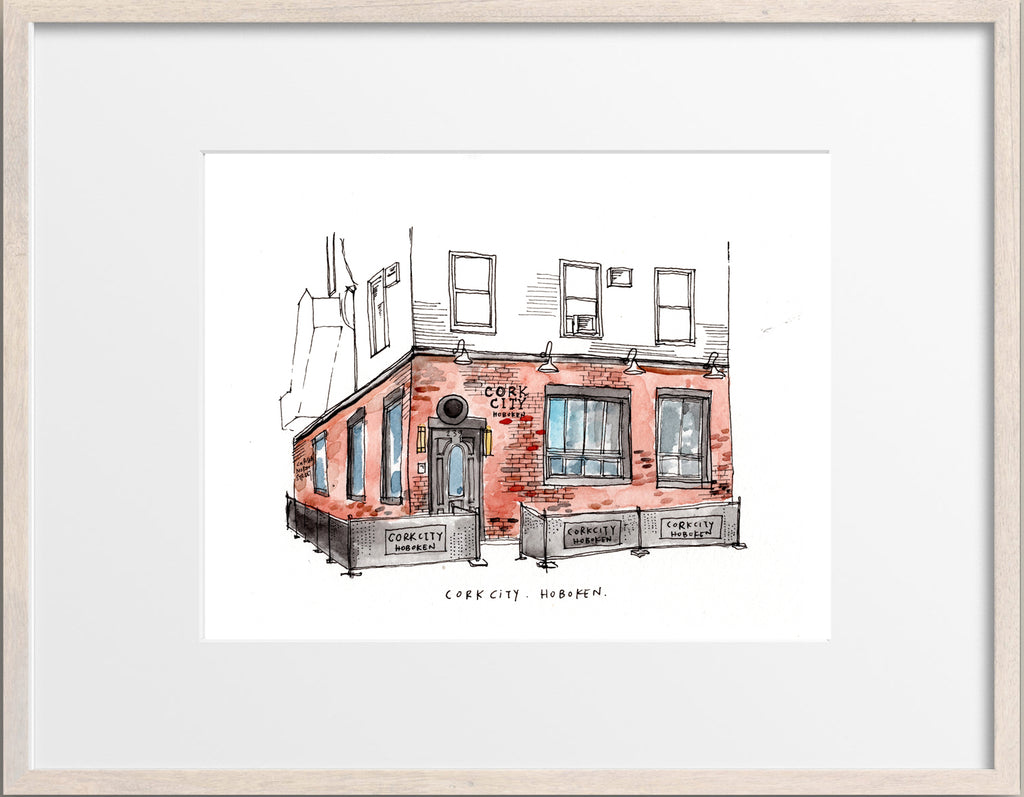 Original Hand Drawing - Cork City Pub, Hoboken