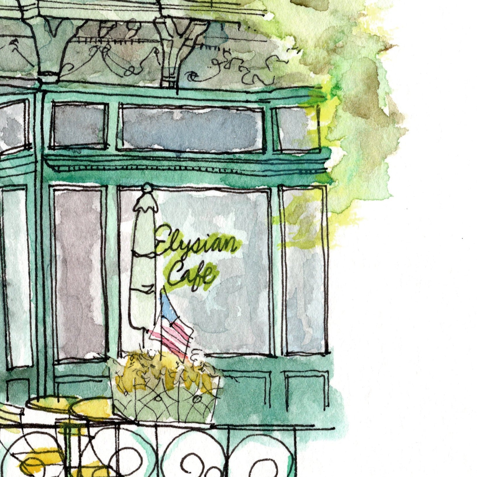 Original Hand Drawing - Elysian Cafe, Hoboken