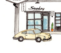 Original Hand Drawing - Sunday Motor Co. Cafe, Madison