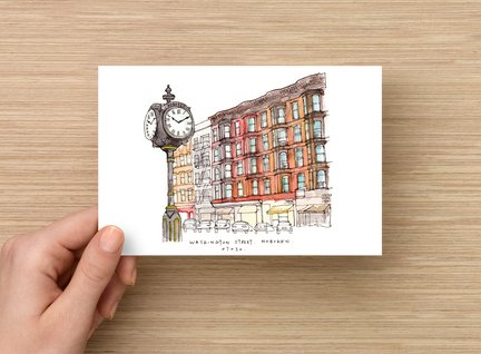 Hello from Hoboken Postcard - The Clock at Washington Street